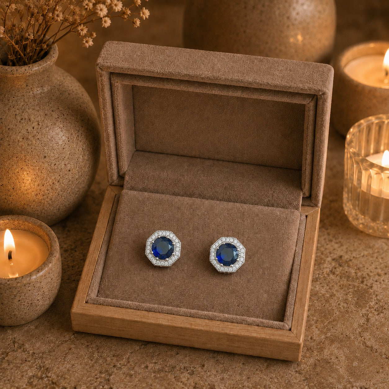 Octavia Halo Gemstone Stud Earrings-  8 Colours