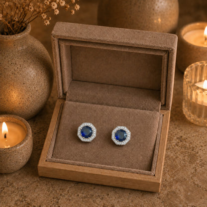 Octavia Halo Gemstone Stud Earrings-  8 Colours