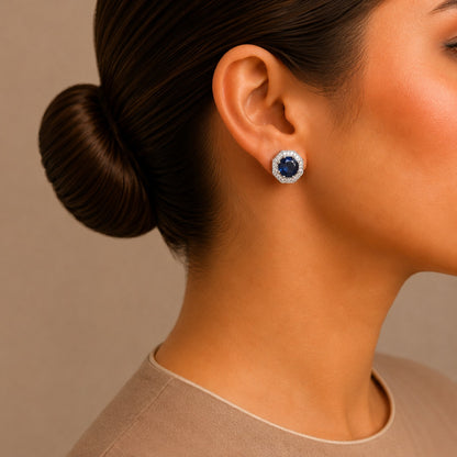Octavia Halo Gemstone Stud Earrings-  8 Colours