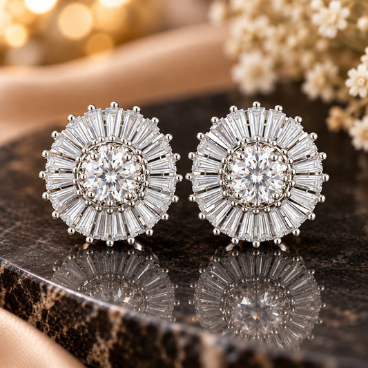 Radiant Halo Crystal Stud Earrings