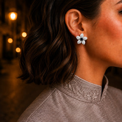 Blossom Crystal Stud Earrings with coloured centre stones