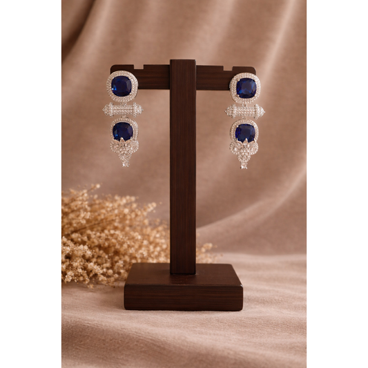 Cushion-Cut Luxury Statement Drop Earrings – Blue, Ruby Pink, Champagne & Deep Violet