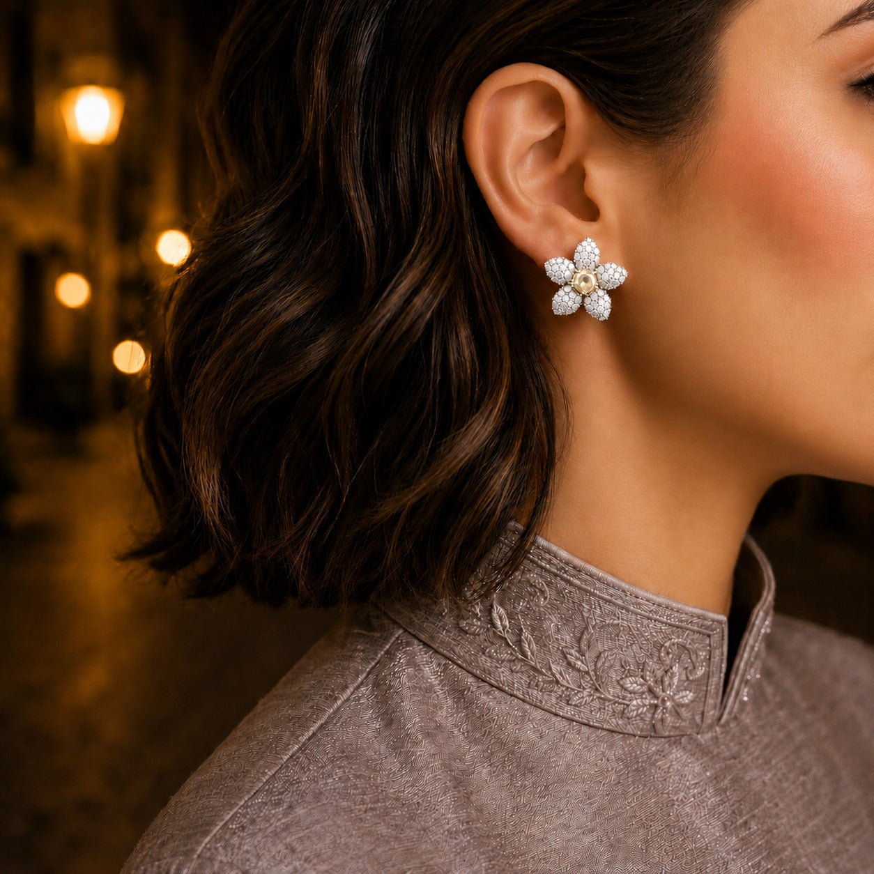 Blossom Crystal Stud Earrings with coloured centre stones