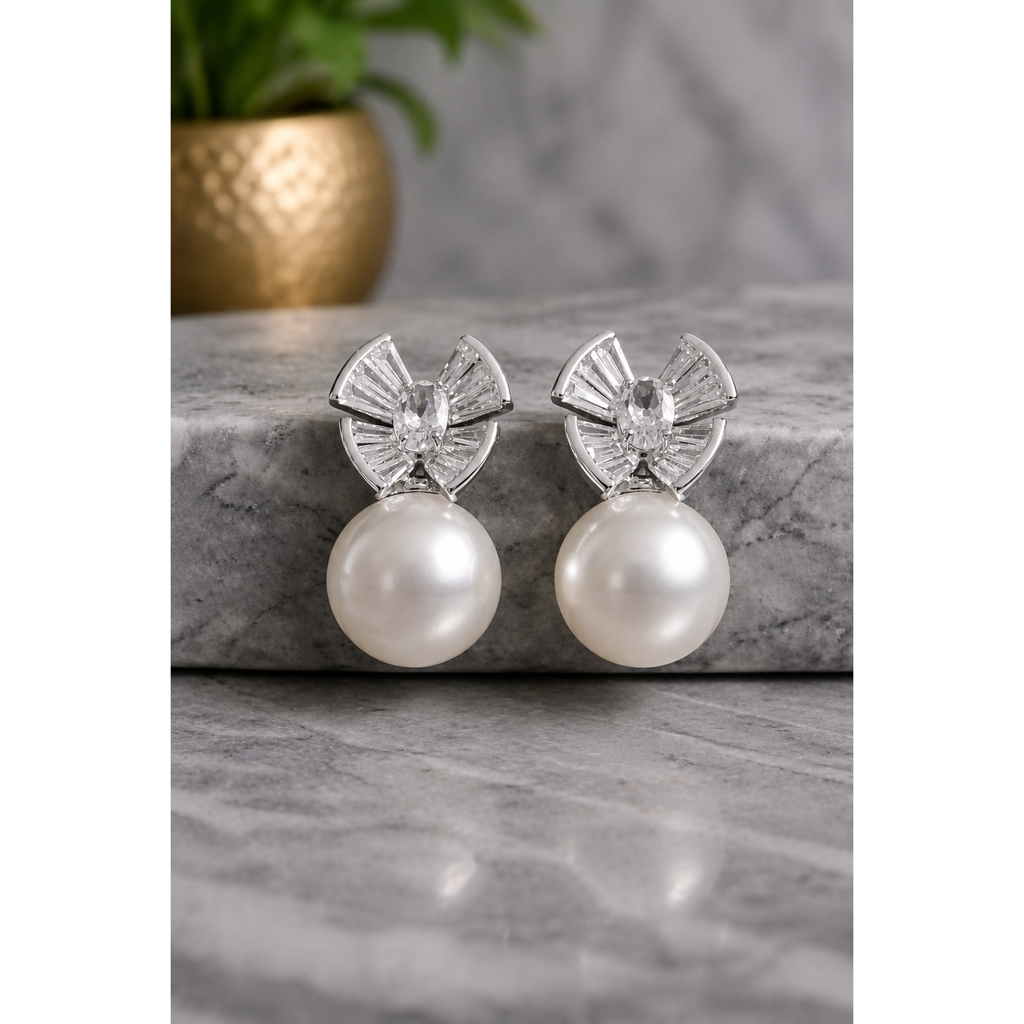 Pearl Drop Crystal Studs- Gold and Silver