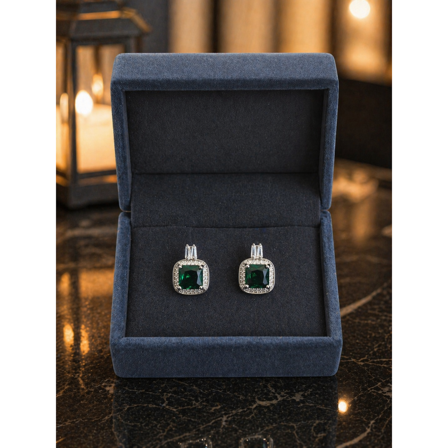 Square-Cut Halo Stud Earrings – Multi Colour Stone Collection
