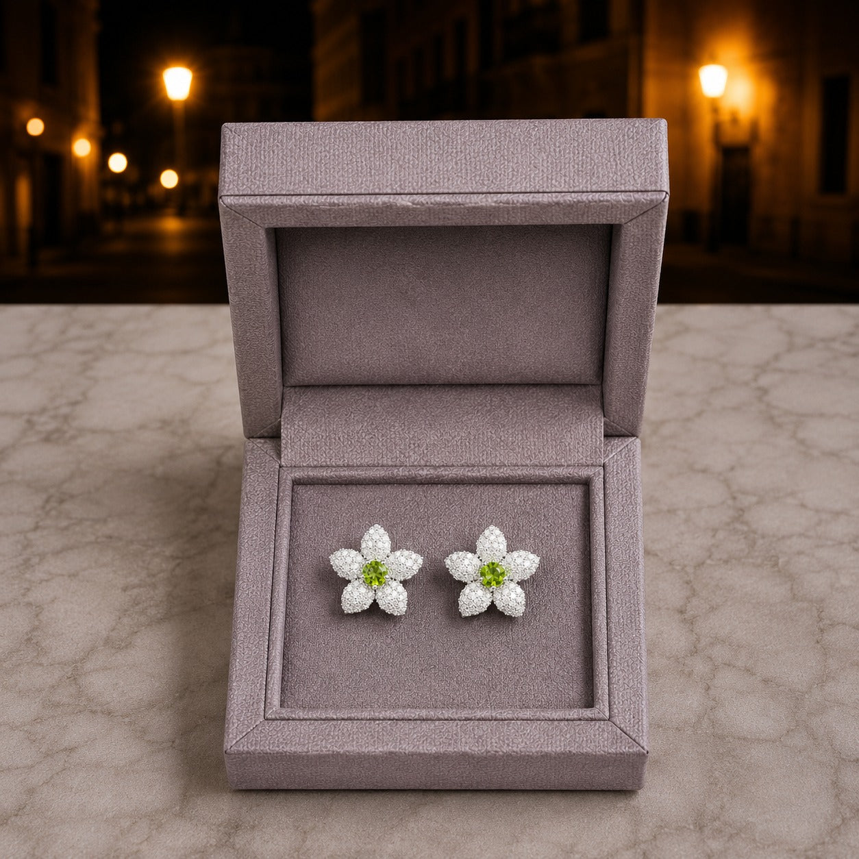 Blossom Crystal Stud Earrings with coloured centre stones