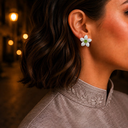 Blossom Crystal Stud Earrings with coloured centre stones