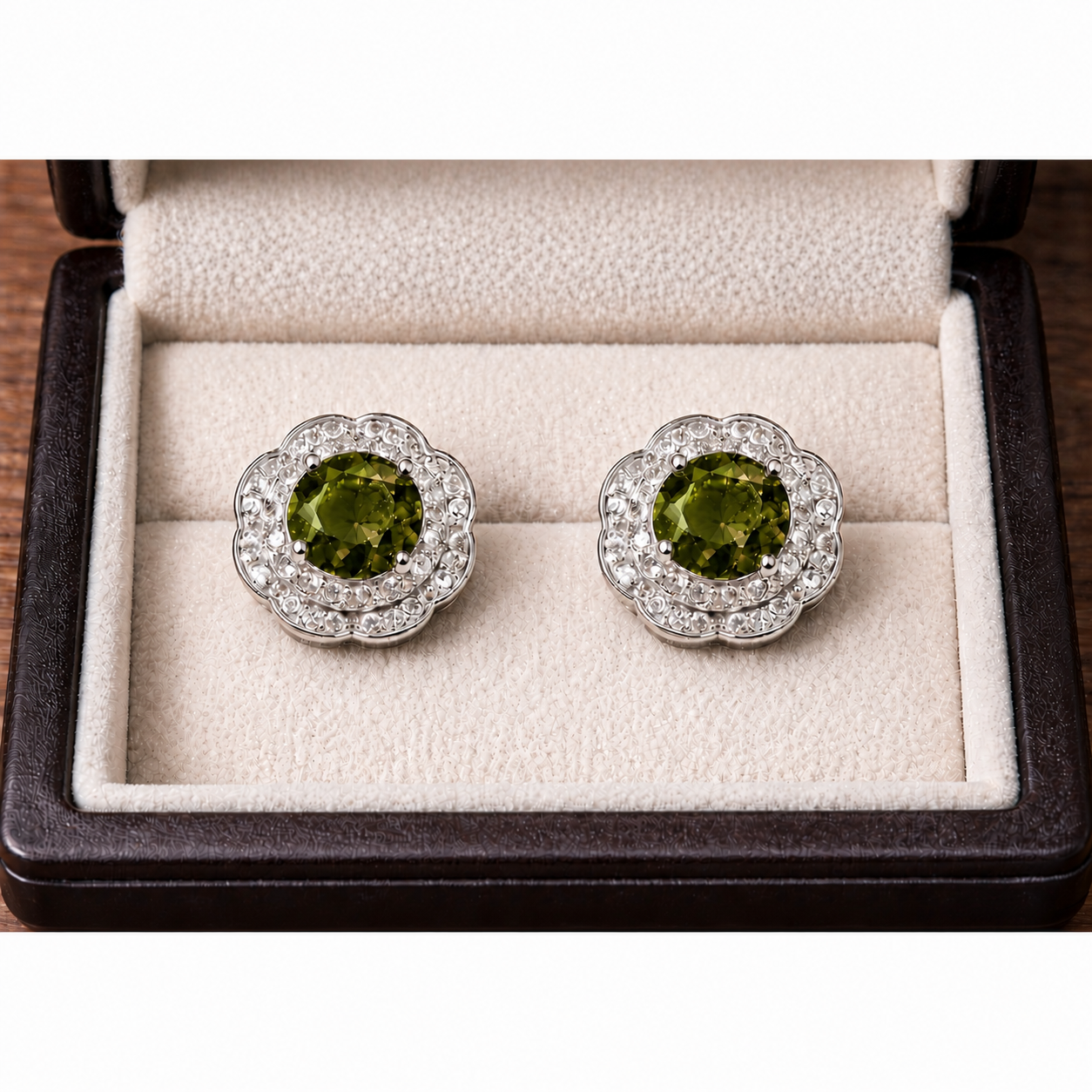 Floral Halo Crystal Stud Earrings – Silver Finish (Multi-Colour Variants)