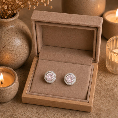 Octavia Halo Gemstone Stud Earrings-  8 Colours