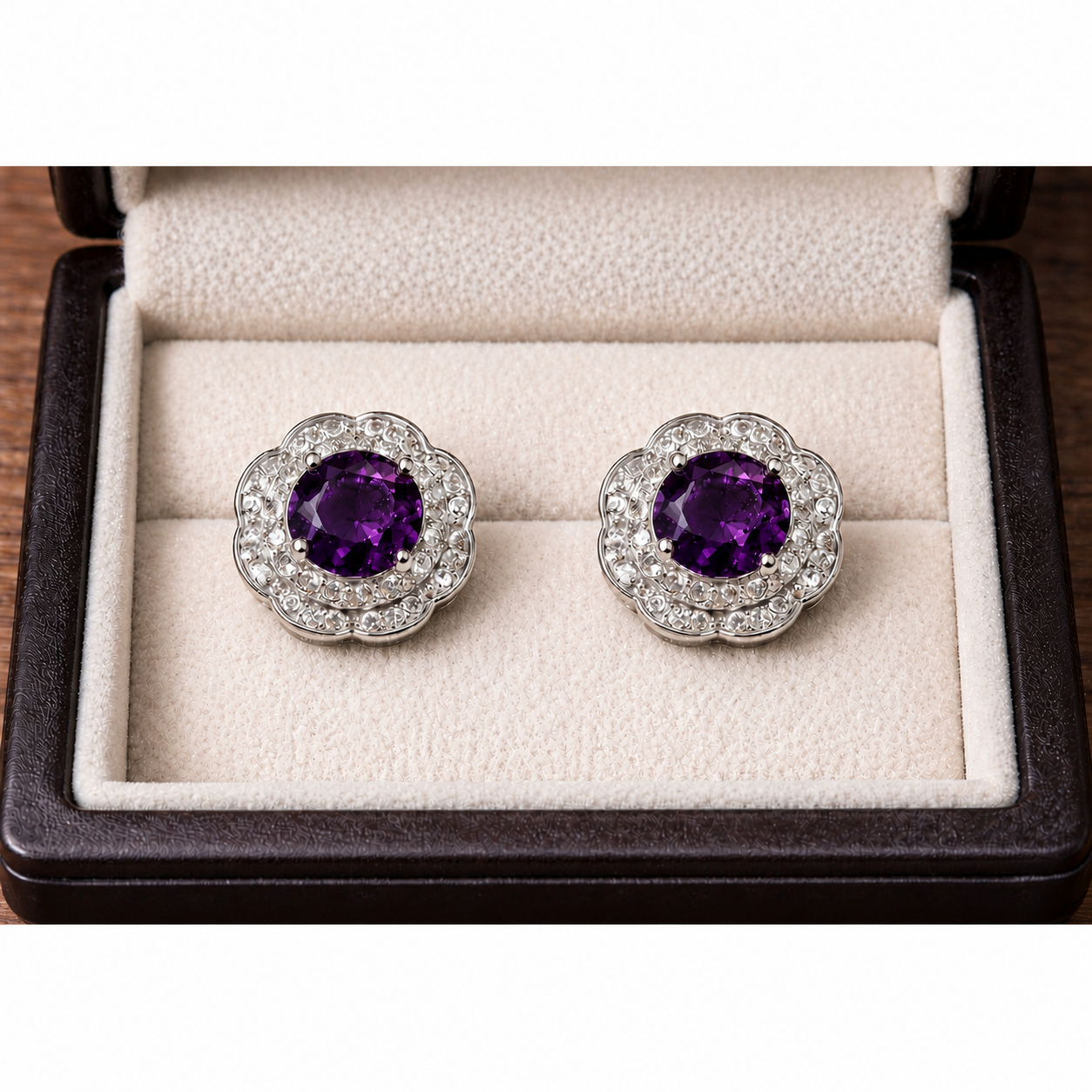 Floral Halo Crystal Stud Earrings – Silver Finish (Multi-Colour Variants)