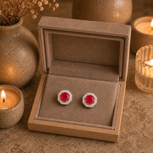 Octavia Halo Gemstone Stud Earrings-  8 Colours