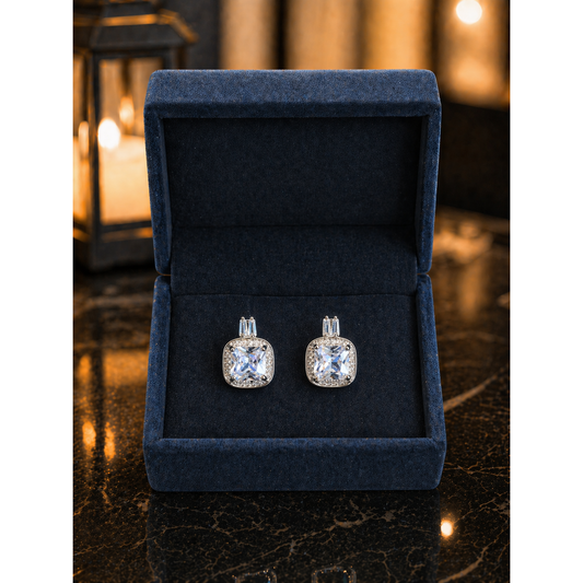 Square-Cut Halo Stud Earrings – Multi Colour Stone Collection