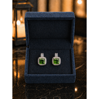Square-Cut Halo Stud Earrings – Multi Colour Stone Collection