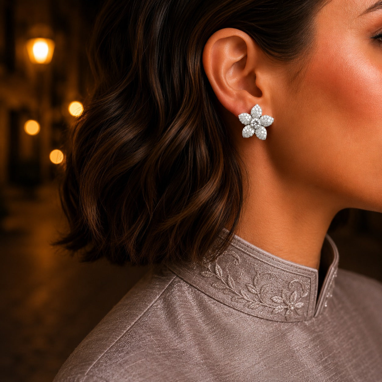 Blossom Crystal Stud Earrings with coloured centre stones